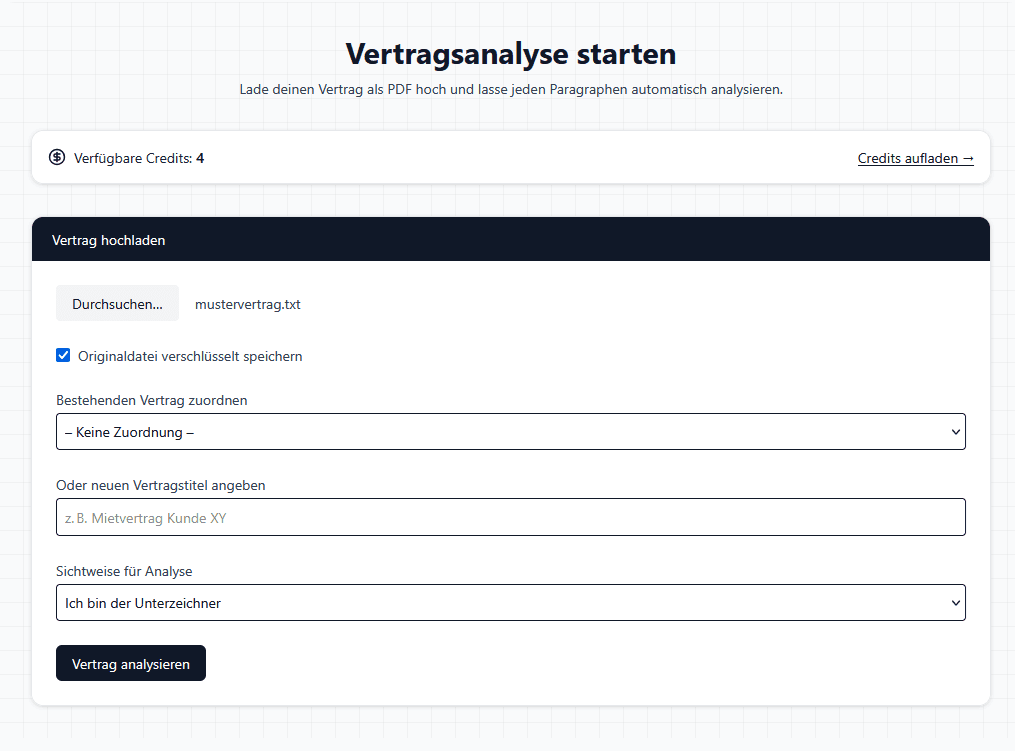 1. Vertrag hochladen